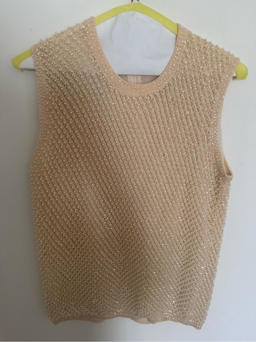 Pearl-Embellished Sleeveless Knit Top - Cream